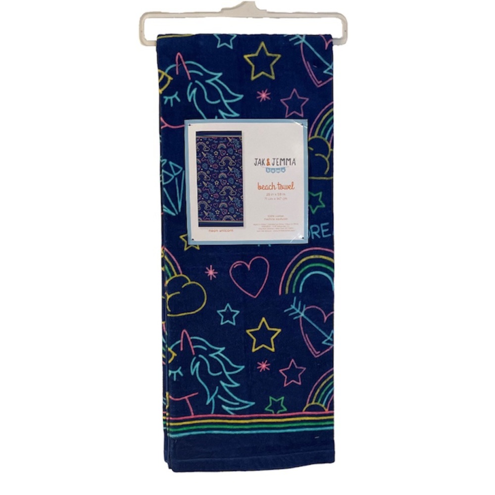 NWT Jak & Jenna Neon Rainbow Unicorn Kids Beach Towel 🌈